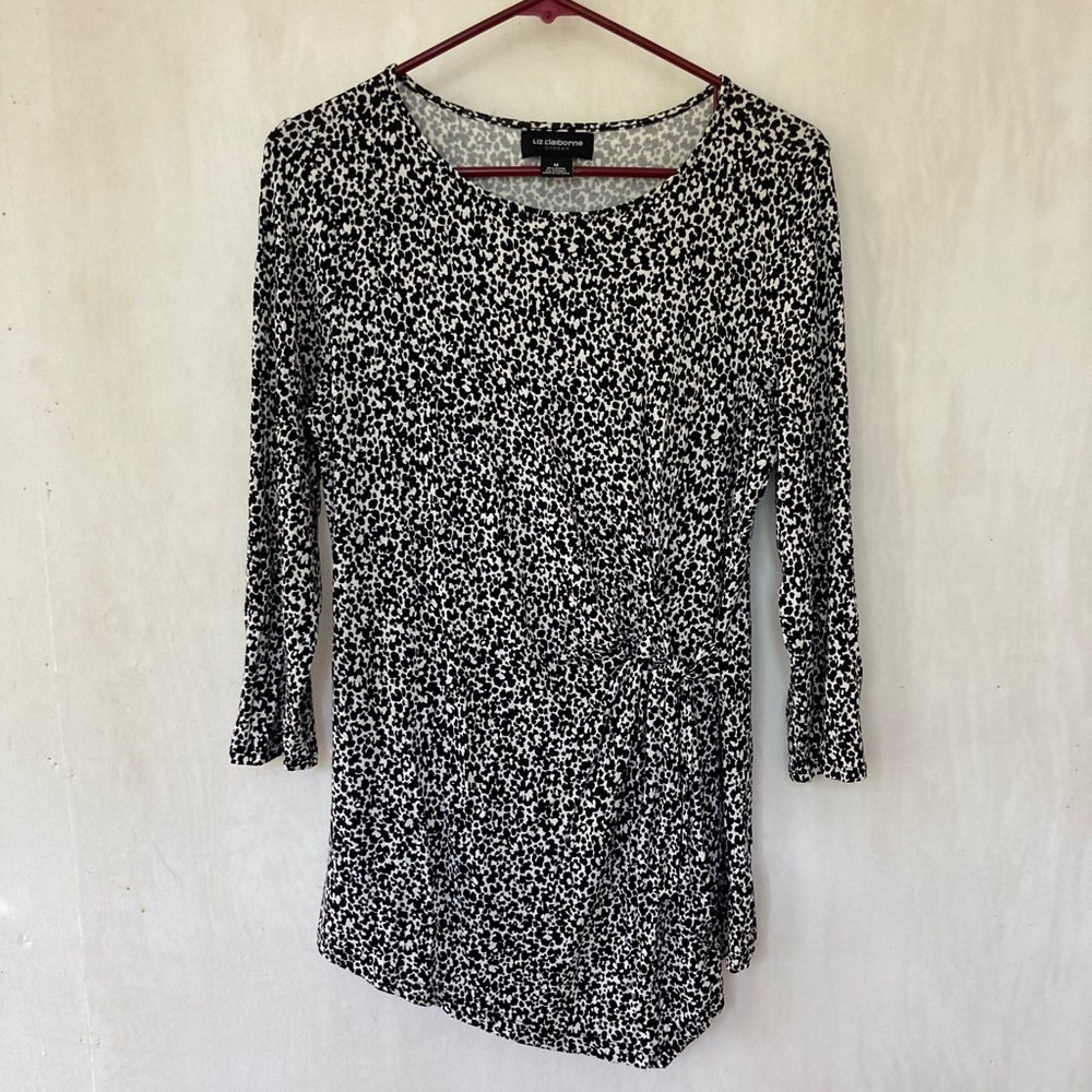 Liz Claiborne black and white asymmetrical shirt with side tie